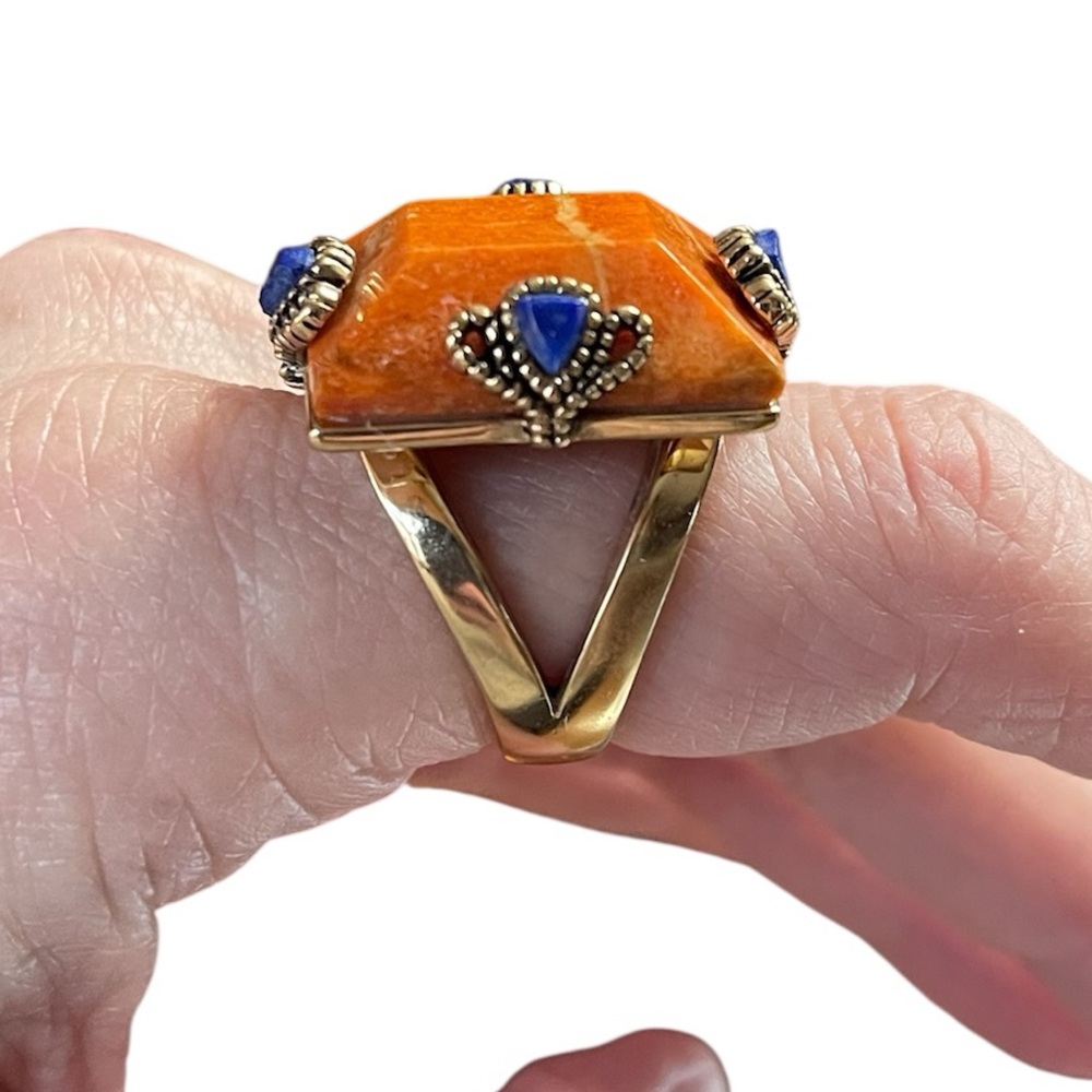 Studio Barse Coral & Lapis Gold Tone Cocktail Ring – Thailand